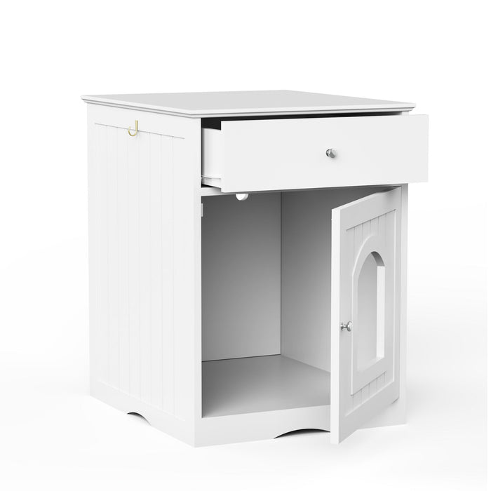 Pet House Cat Litter Box Enclosure With Drawer, Side Table