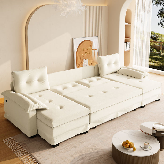 U-Shaped Sleeper Sofa With Pull Out Bed, Removable Armrests & USB Ports For Living Room