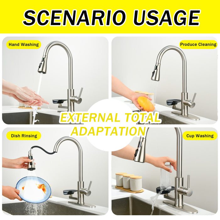3 In 1 Kitchen Faucet With LED Temperature Display, Pull Down Sprayer