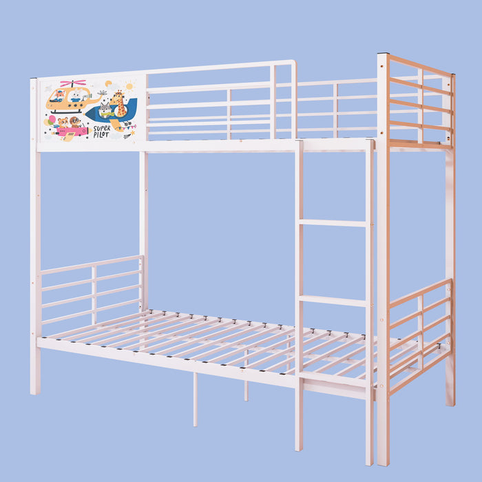 Bunk Bed, Convertible To 2 Separate Twin Size Beds With Full Length Guardrail & Ladder, No Box Spring Needed - White