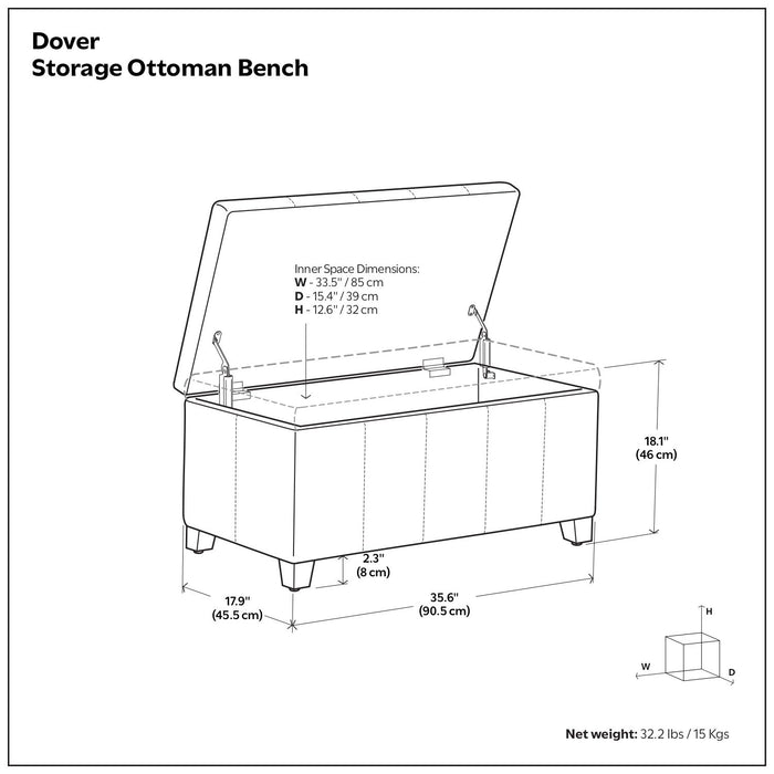 Dover - Storage Ottoman In Smoky Leather With Lift Up Storage - Brown