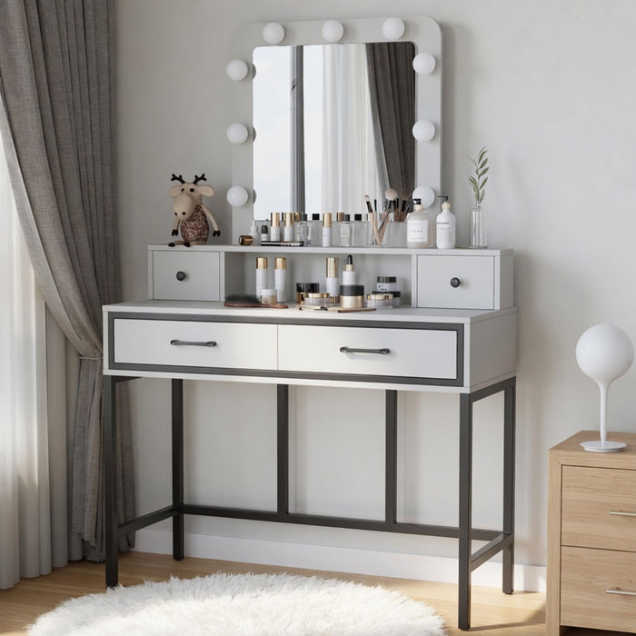 Vanity Desk With 3 Color Lighted Mirror And 4 Drawers