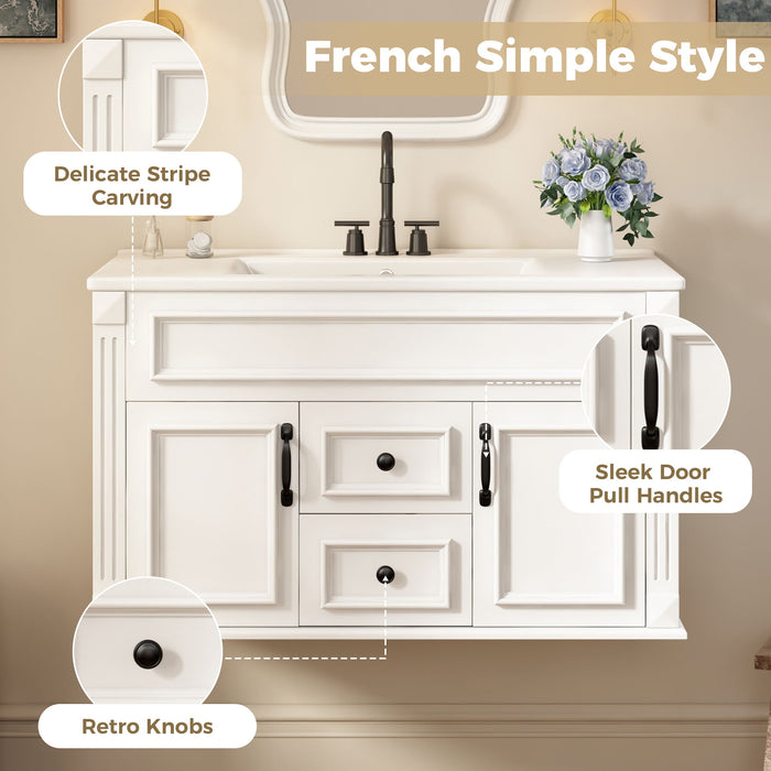 French Simple Style Wall Mounted Bathroom Cabinet With Sink