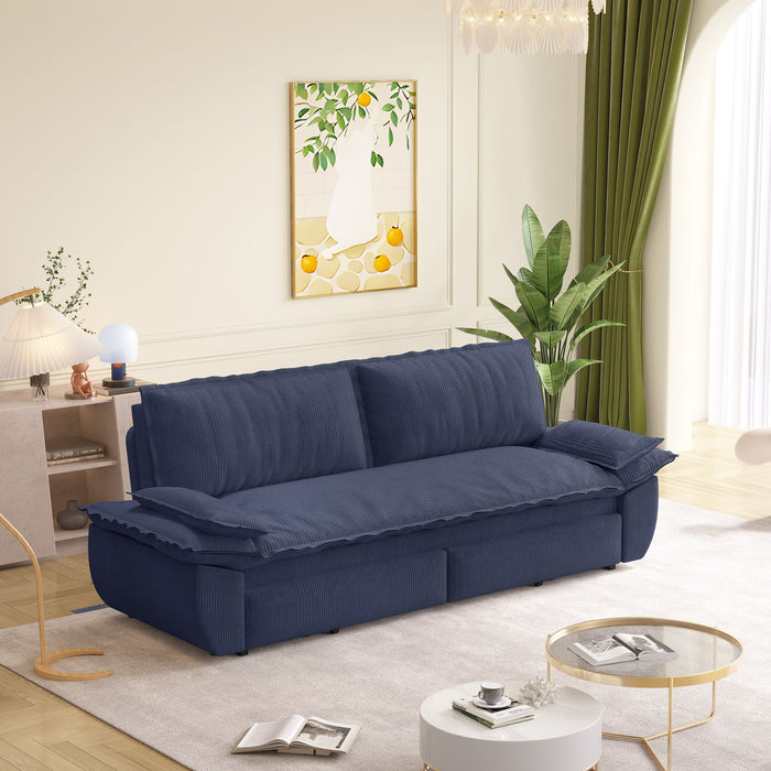 Queen Pull Out Sofa Bed, Convertible 3 In 1, Multi Functional - Blue