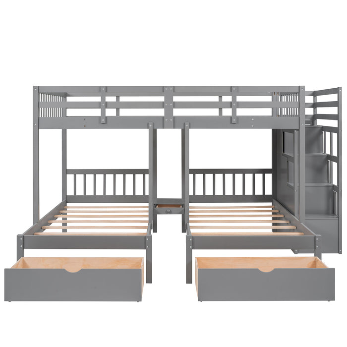 Multifunctional Triple Bunk Bed With Drawers And Guardrails