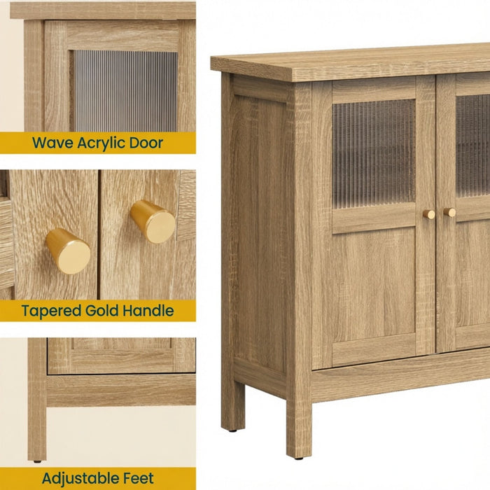 Buffet Cabinet With 4 Doors, Adjustable Shelves Handles - Natural