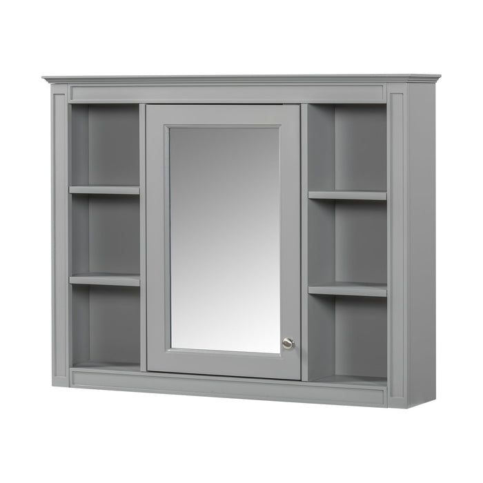 Wall Mounted Medicine Cabinet With Mirror, Storage Cabinet Featuring 6 Open Shelves And Adjustable Interior