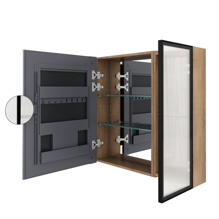 Wall Mounted Bathroom Mirror Cabinet With Soft Close Door, Adjustable Shelves - Imitative Oak