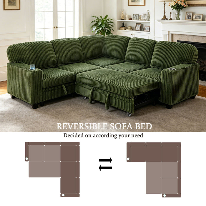 L-Shaped Sofa With Pull Out Sofa Bed With USB