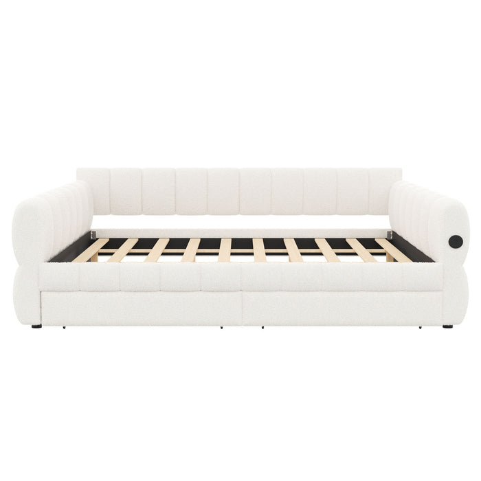 Upholstered Platform Bed With USB Charging And 2 Storage Drawers