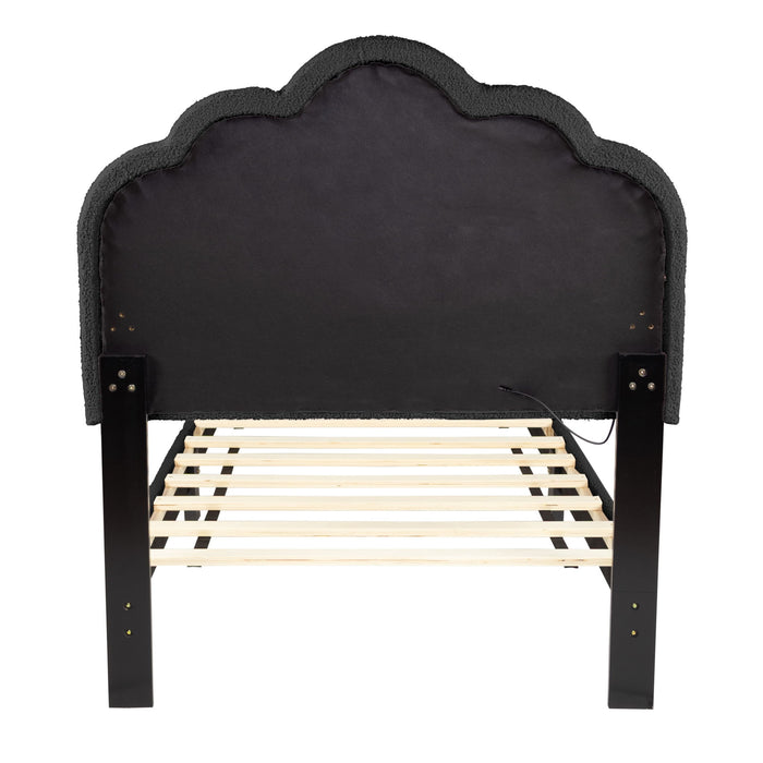 Bed With Floral Design Headboard And Built In LED Lighting