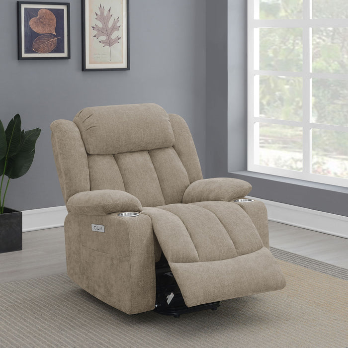 Beca - Upholstered Power Lift Recliner With Cupholders And USB Charging