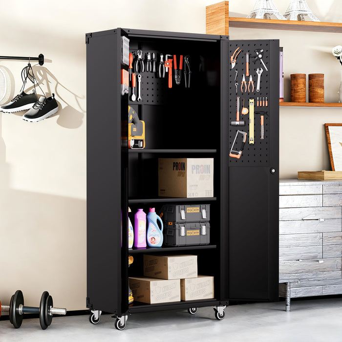 Garage Storage Cabinet With Wheels Heavy-Duty Tool Storage - Black