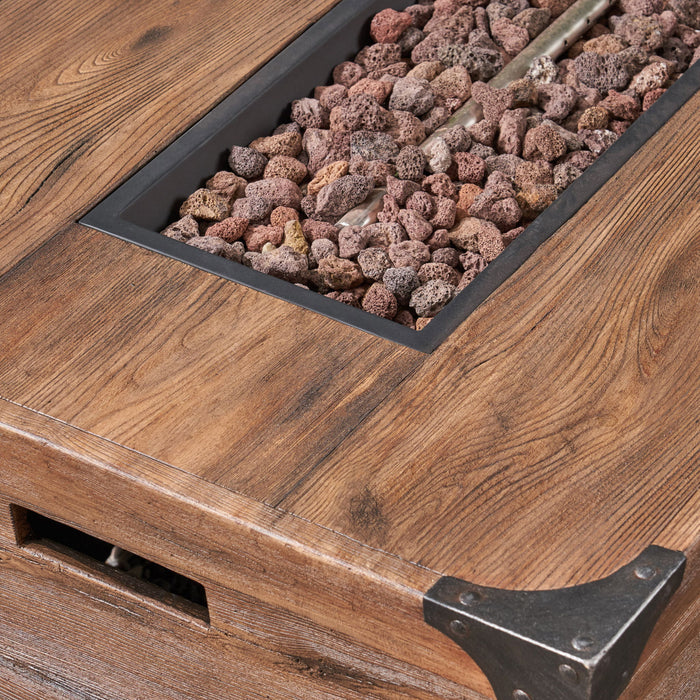 Outdoor Patio Rectangle Gas Burning Fire Pit 50, 000 Btu, Wood Pattern - Brown