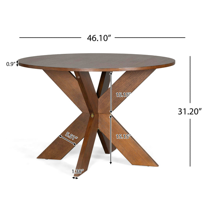 5 Piece Indoor Dining Set, Round Table & 4 Brown Arm Chairs - Beige / Brown / Cherry