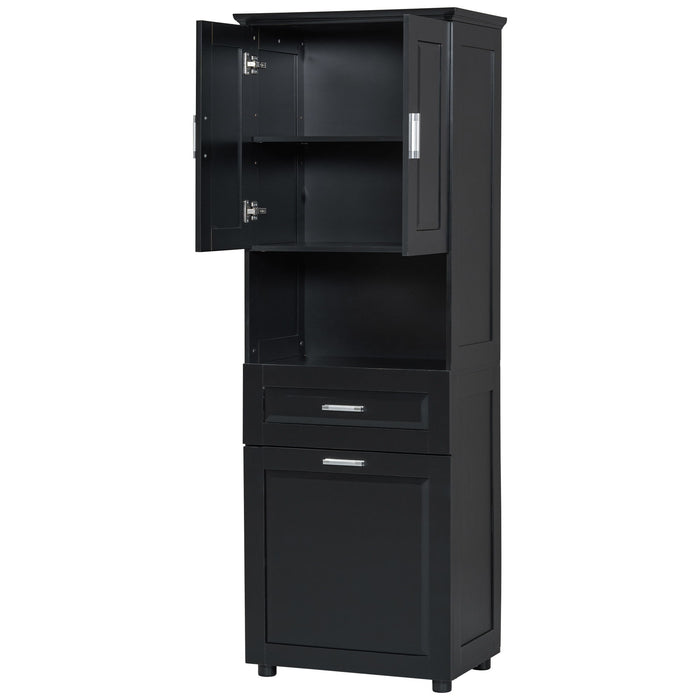 Tall Bathroom Cabinet With Tilt-Out Laundry Basket And Upper Storage