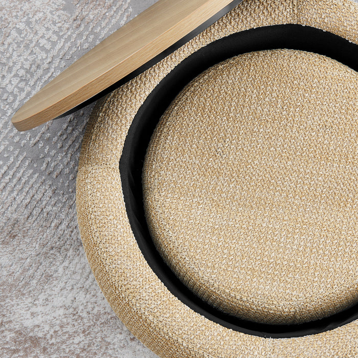 Round Storage Ottoman, 2 In 1 Function, End Table And Ottoman