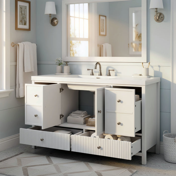 Bathroom Vanity With Separate Sink, Soft Close Doors And 4 Drawers
