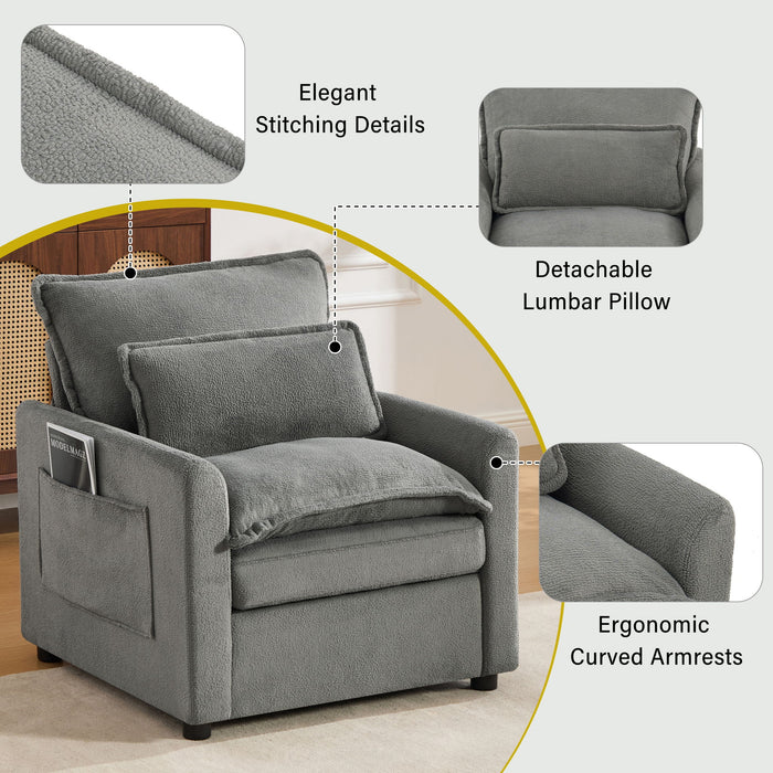 Modern Single Seat Accent Chair With Side Storage Pockets