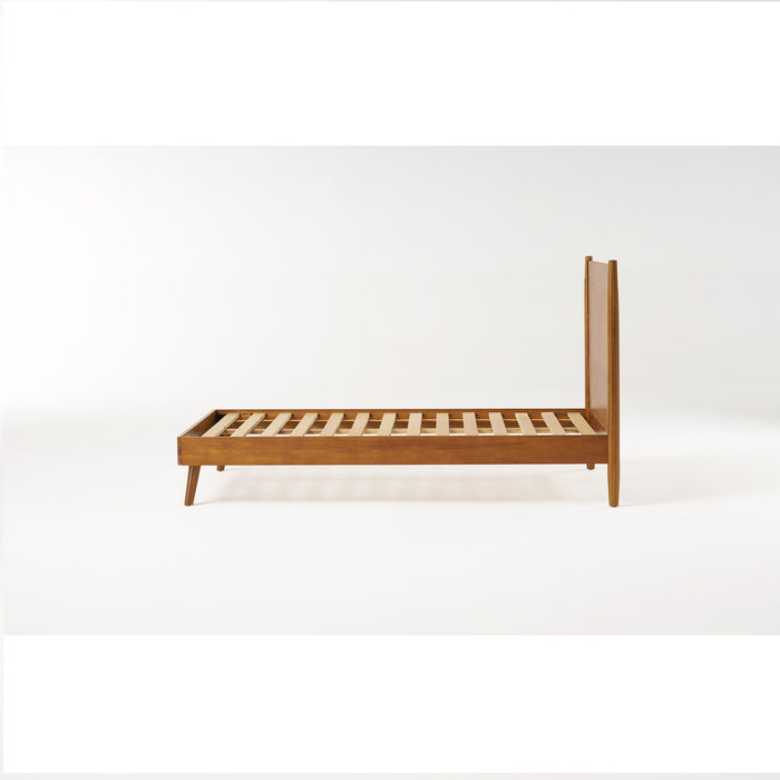 Okioki - Mid-Century Natural Stained Solid Acacia Wood Bed