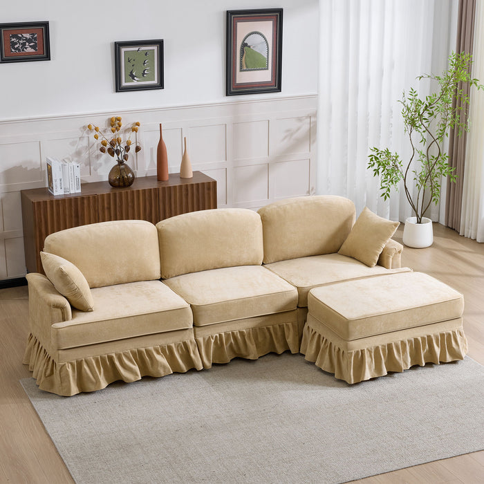 Cloud Sofa With Removable Ruffled Skirt With Ottoman And Flared Arms