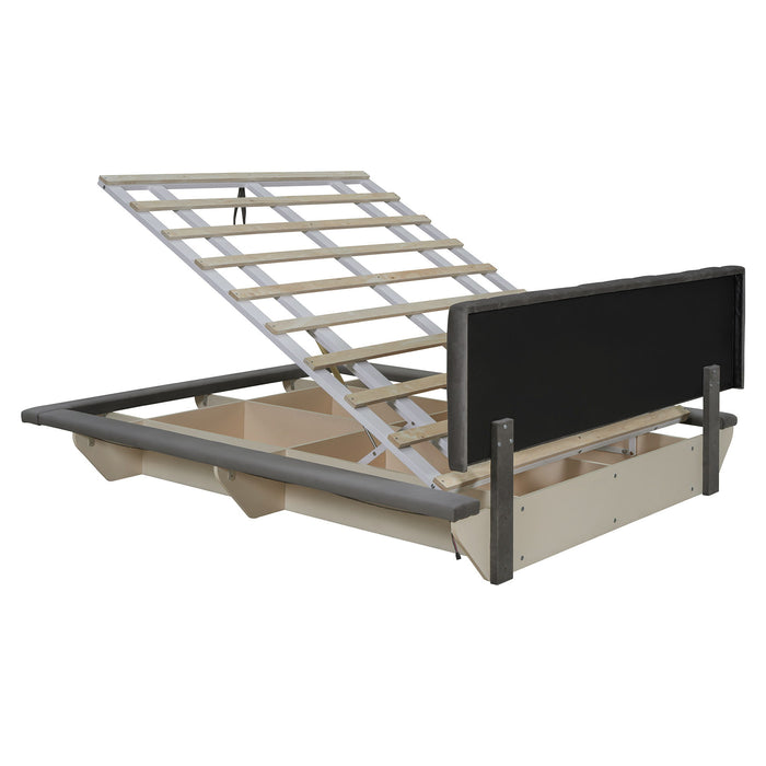 Upholstered Floating Hydrualic Platform Bed With LED Light And USB Port