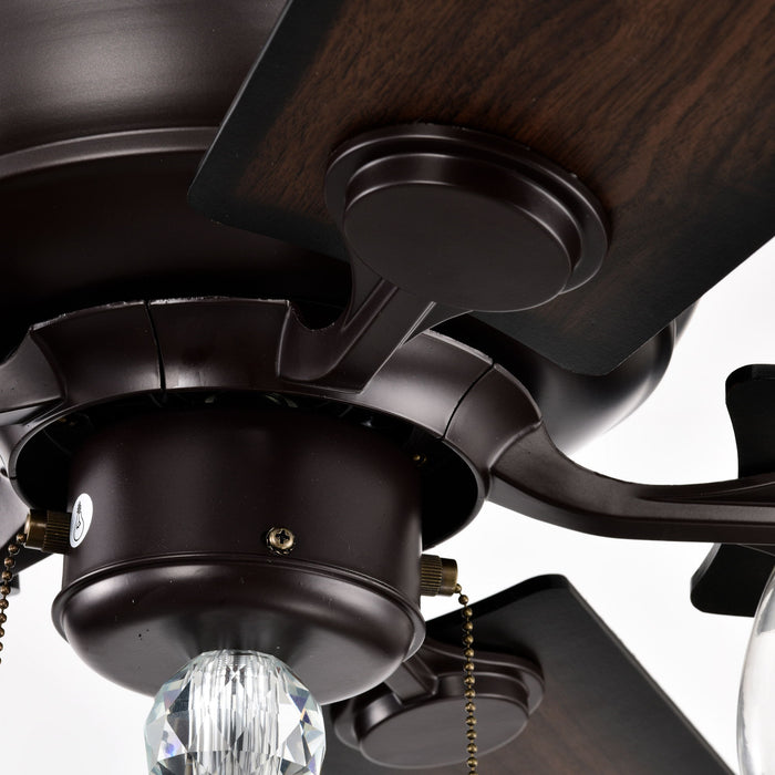 52" Crystal Shade Ceiling Fan Lamp, 3 Speed, 4 Timing, 5 Reversible Blades Crystal Ceiling Fan, 5 Pieces X E12 (No Include Bulb), Hand Pull Chain - Matte Black