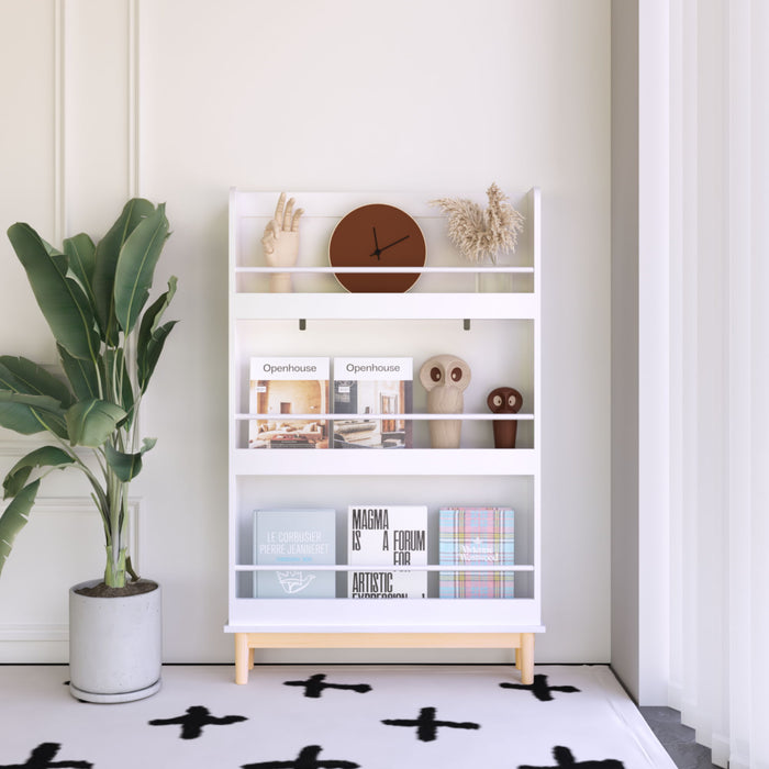 Wall Mounted Bookshelf, 3 Front Facing Display Shelves For Toddler Bedroom - White