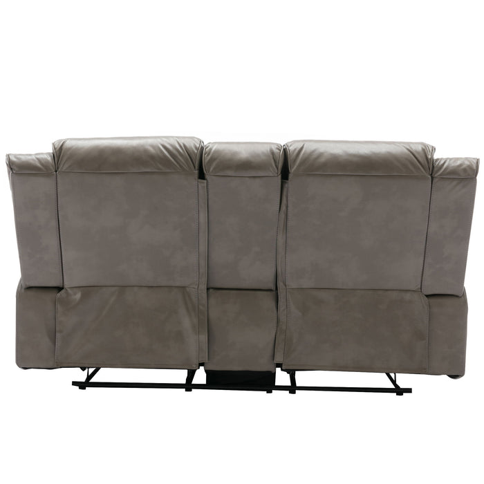 2 Seater Home Theater Recliner Manual Recliner Chair With A LED Light Strip Two Cup Holders And A Storage Box For Living Room