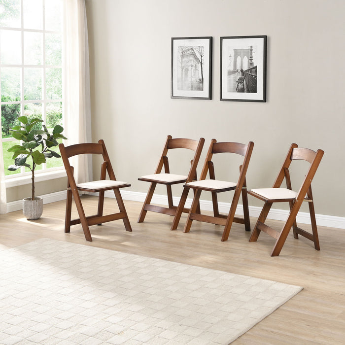 Solid Wood Upholstered Folding Chair Set, Dining Room (Set of 4)