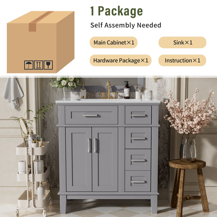 Modern Bathroom Vanity With Sink, Storage Cabinet, Soft Close Doors, Deep & Standard Drawers