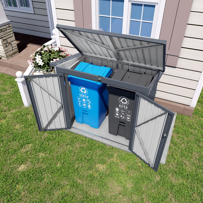Outdoor Trash Can Storage Shed For 2 Bins Garbage - Gray
