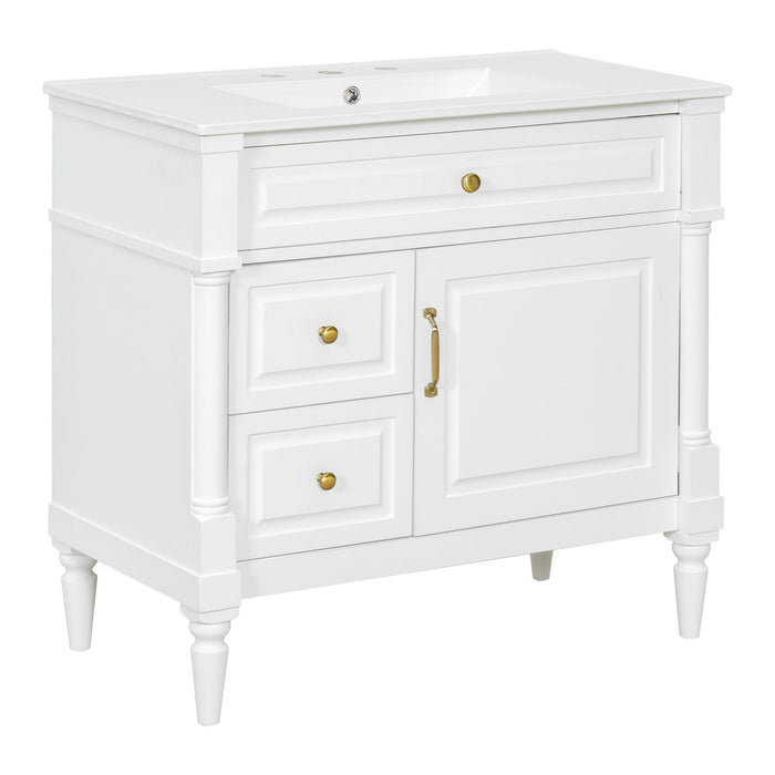 Freestanding Bathroom Vanity With Sink, Adjustable Shelf, Flip Drawer
