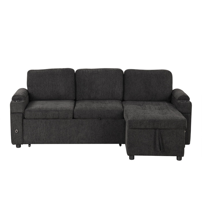 Convertible L Shaped Sofa Couch With Storage, Cup Holders, USB Ports