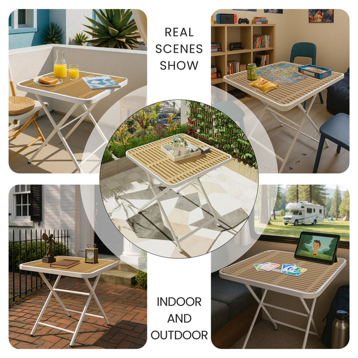 4 Piece Set Of Color Block Designed Single Chairs, Folding Square Table - Haze Green / Khaki / White