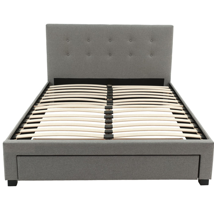 Bed With Tufted Headboard And Storage Drawer