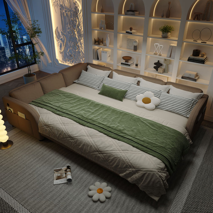 L-Shaped Couch With Pull-Out Bed, Convertible Sleeper Sofa With Side Pocket & USB Port