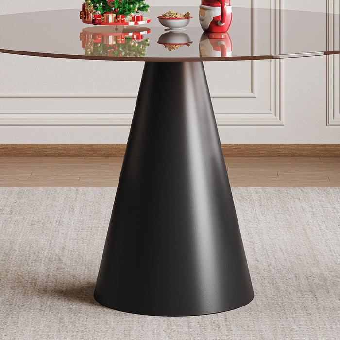 Round Dining Table - Black / Brown - Glass