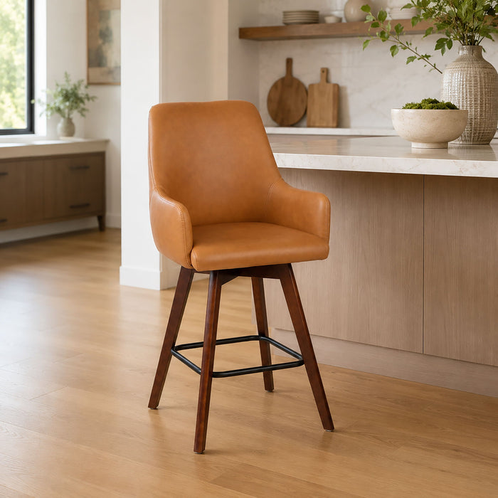 Upholstered Barrel Chair With Curved Backrest - Antique Brown