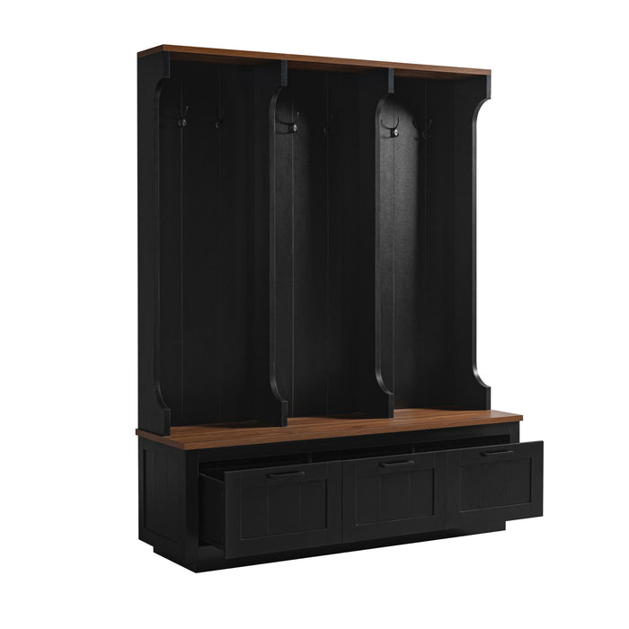 Hall Tree With Bench And Shoe Storage, 3 Large Drawers, Open Storage Shelves & Hooks