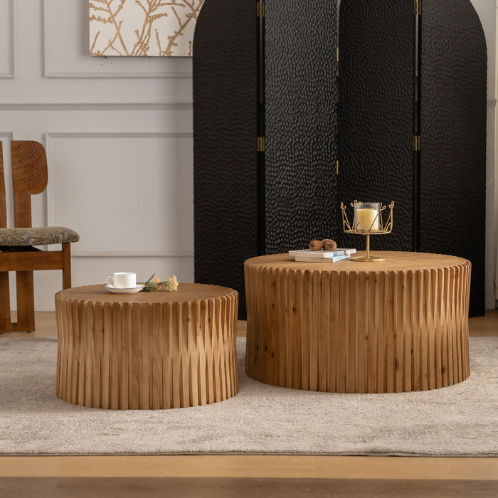 Cylindrical Coffee Table With Vertical Texture Relief
