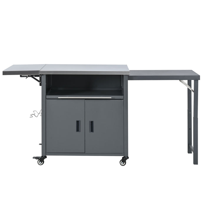 Foldable Outdoor Prep Station BBQ Cart With Trash Rack