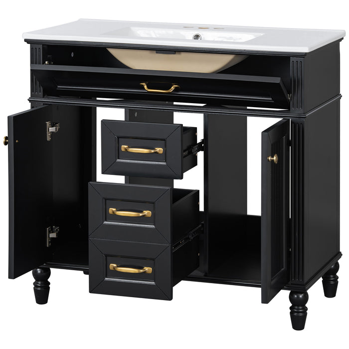 Bathroom Vanity With Sink, Flip-Out Top Drawer, Soft Close Doors, 2 Storage Drawers