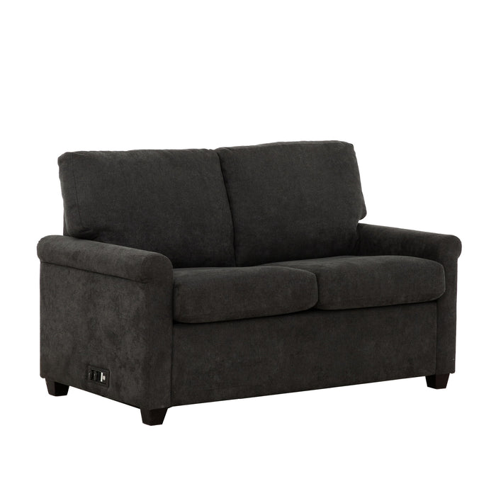 Convertible Twin Sleeper Sofa With USB Ports, 2 Seater Upholstered Loveseat - Dark Gray