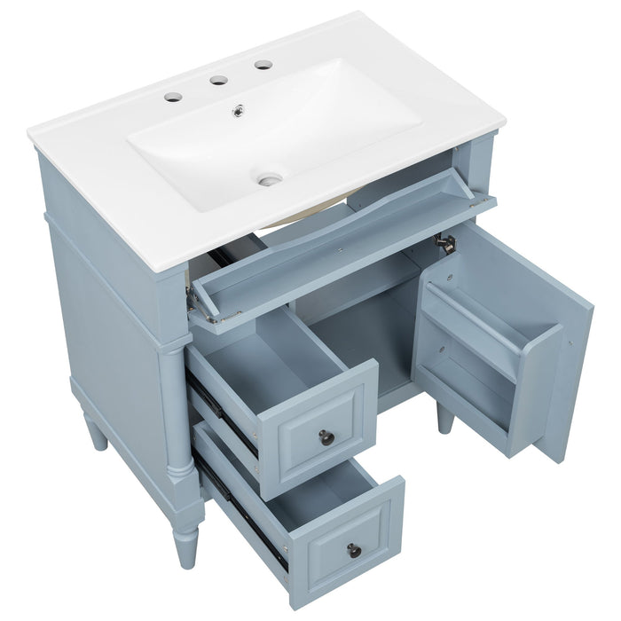 Modern Bathroom Vanity With Sink, Freestanding Cabinet With Flip Drawer & Adjustable Shelf