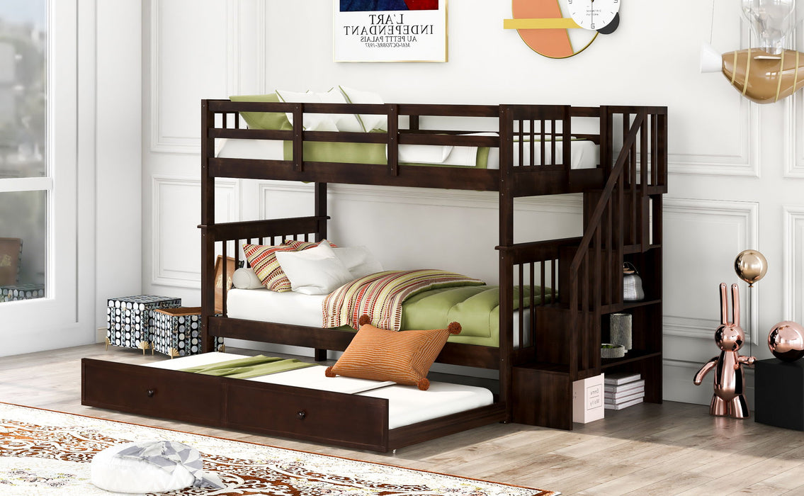 Stairway Bunk Bed With Storage And Guard Rail For Bedroom