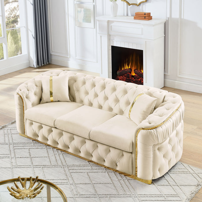 Button Tufted Couch With 2 Pillows, 3 Seater Luxury Chesterfield Sofa