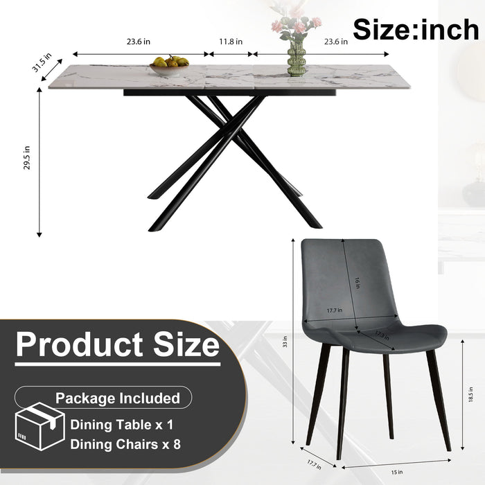 Modern Expandable Dining Table With Retractable Leaf With Chairs