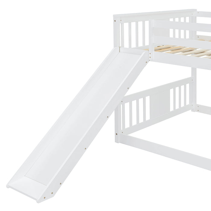 Full Over Full Bunk Bed With Ladder With Slide - White
