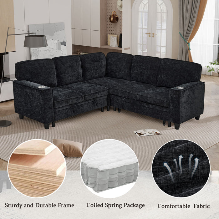L-Shaped Sofa With Pull Out Sofa Bed With USB